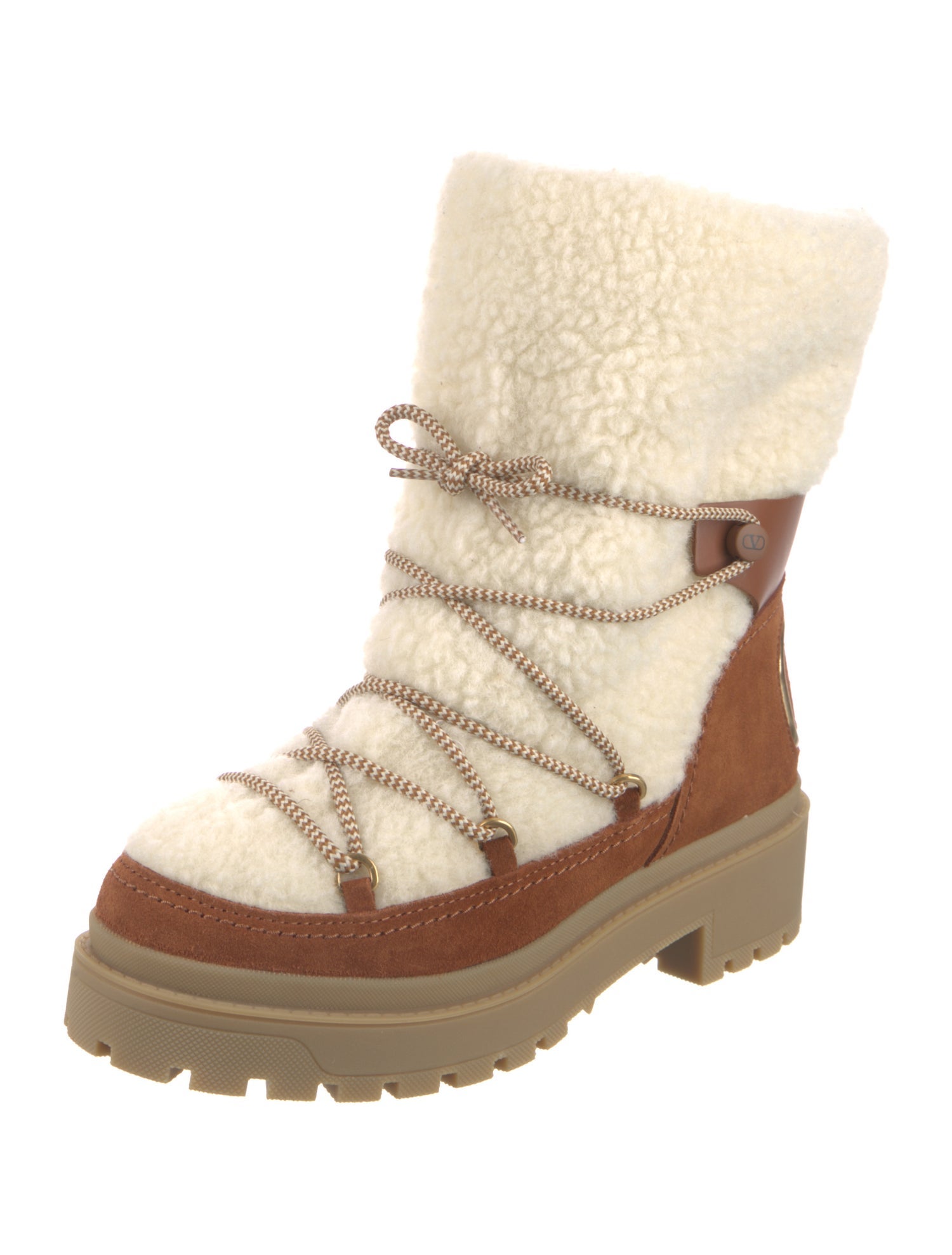 Valentino Shearling Colorblock Pattern Lace-Up Boots