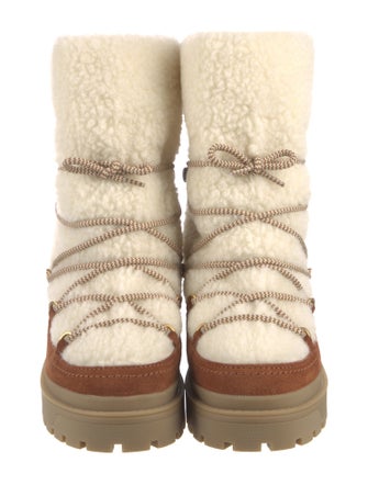 Valentino Shearling Colorblock Pattern Lace-Up Boots