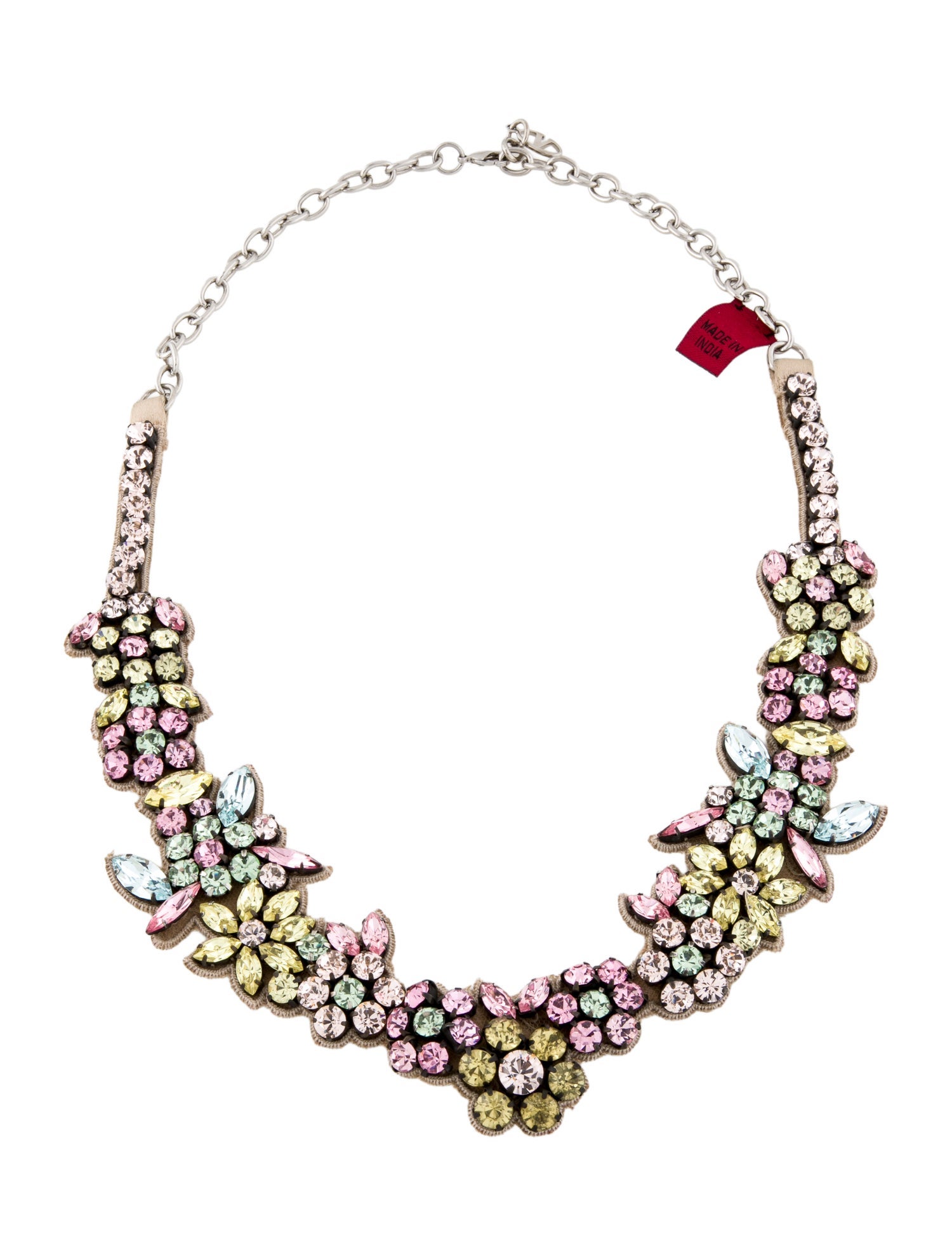 Valentino Silk & Crystal Flower Collar Necklace