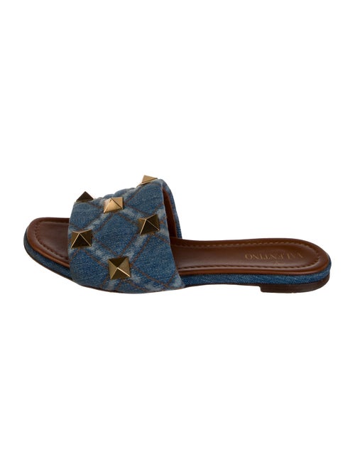 Valentino Rockstud Accents Denim Slides