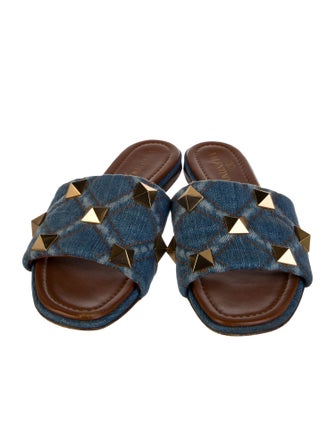 Valentino Rockstud Accents Denim Slides