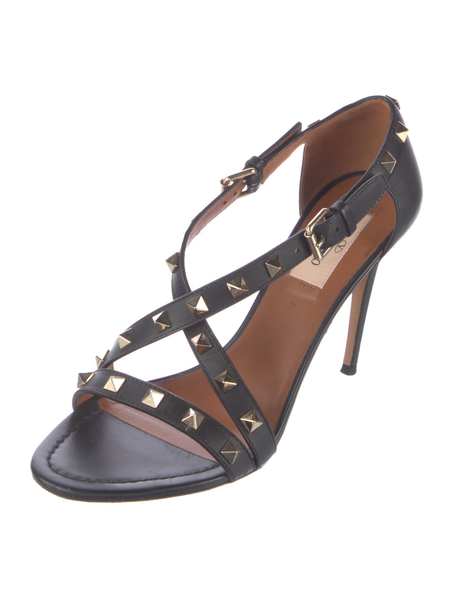 Valentino Rockstud Accents Leather T-Strap Sandals