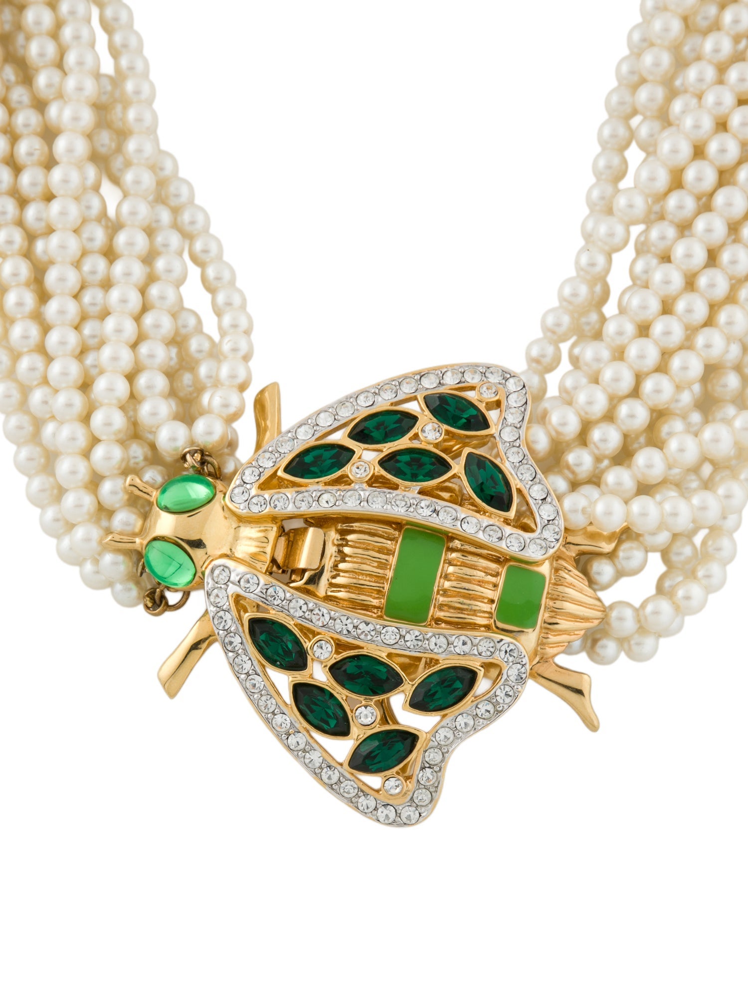 Valentino Vintage Faux Pearl, Crystal, Resin & Enamel Bee Strand Necklace