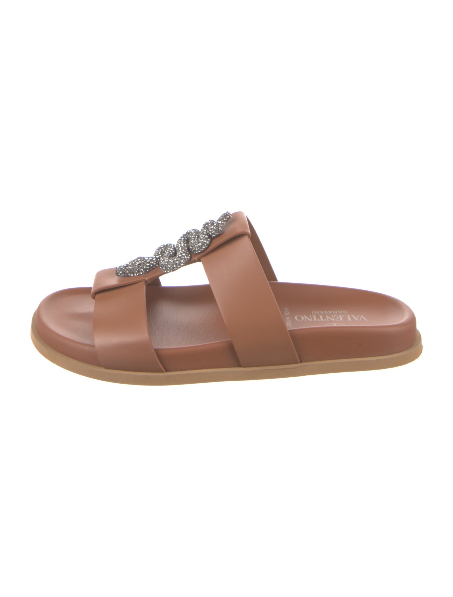 Valentino Leather Crystal Embellishments Slides