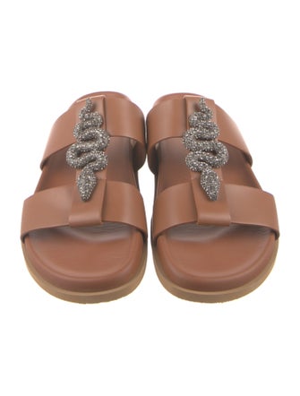 Valentino Leather Crystal Embellishments Slides