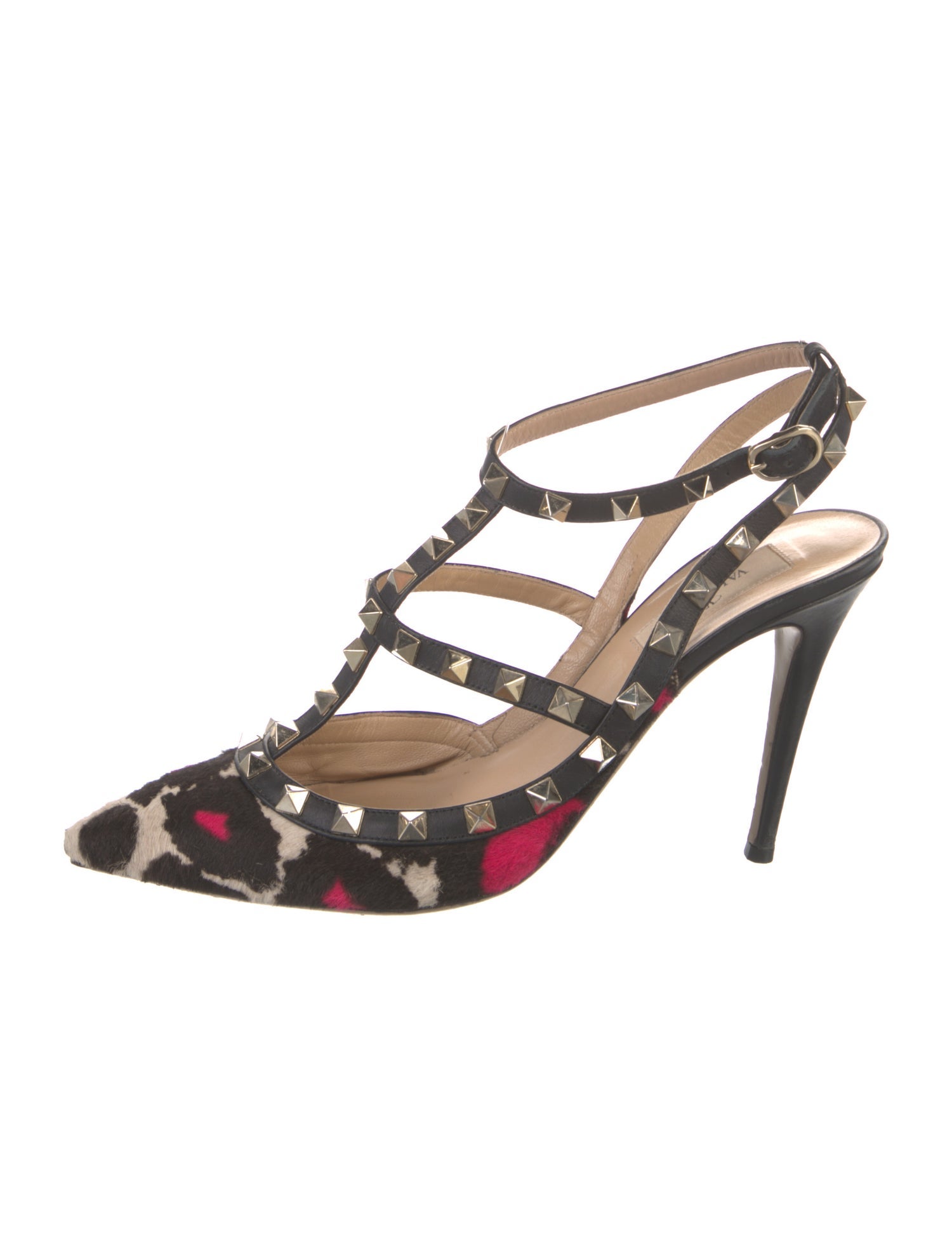 Valentino Rockstud Accents Ponyhair T-Strap Pumps