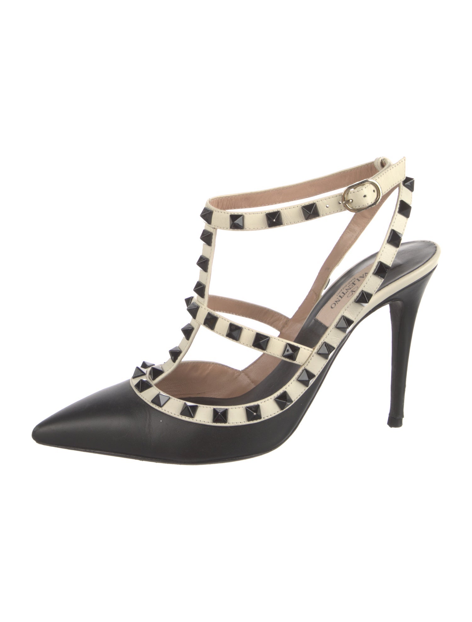 Valentino Rockstud Accents Leather T-Strap Pumps