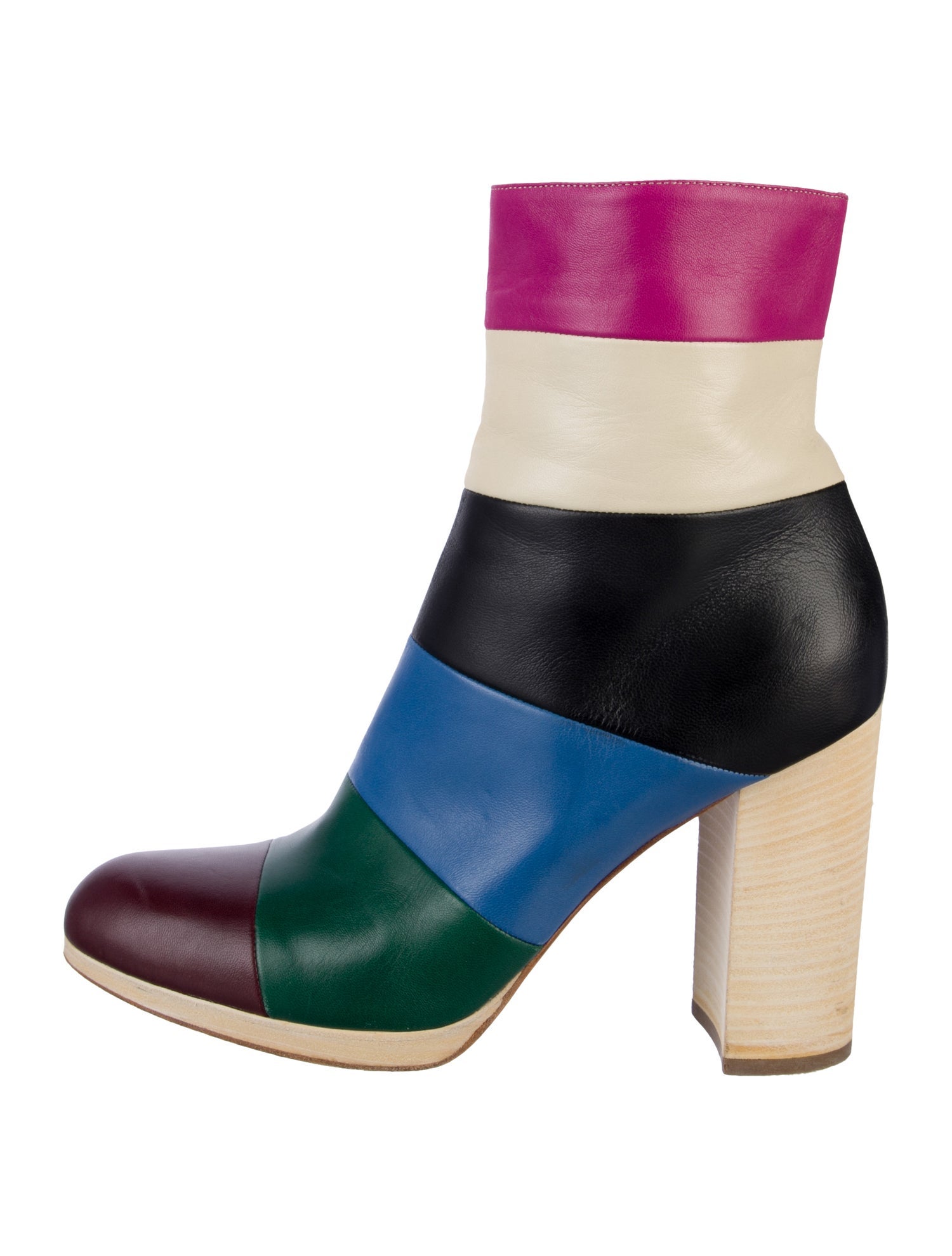 Valentino Leather Colorblock Pattern Boots