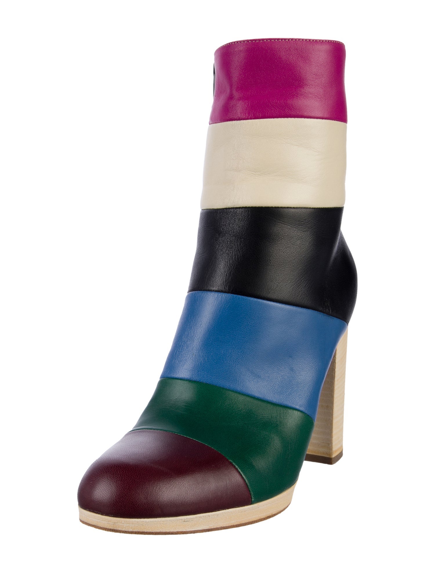 Valentino Leather Colorblock Pattern Boots