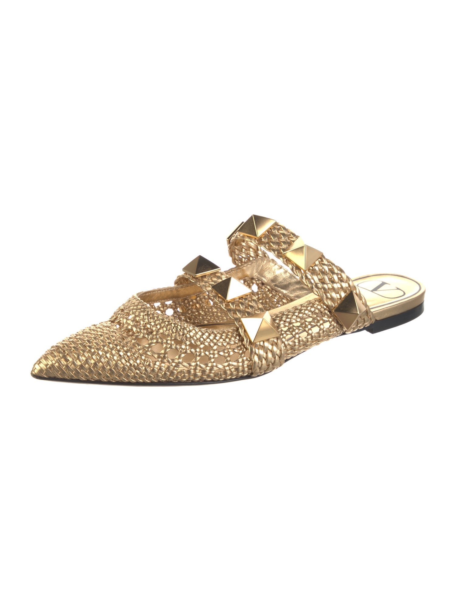 Valentino Rockstud Accents Raffia Mules