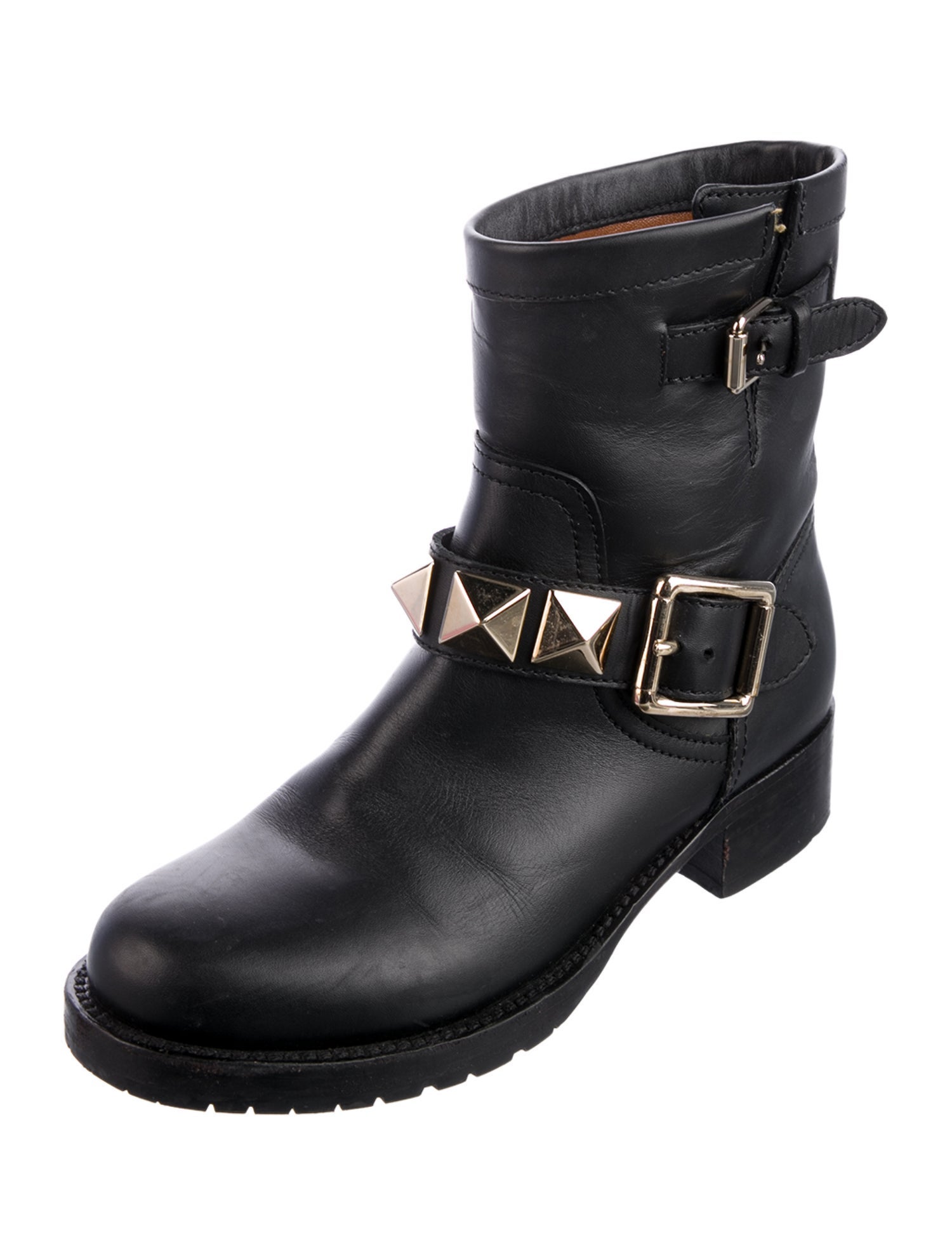 Valentino Leather Studded Accents Moto Boots