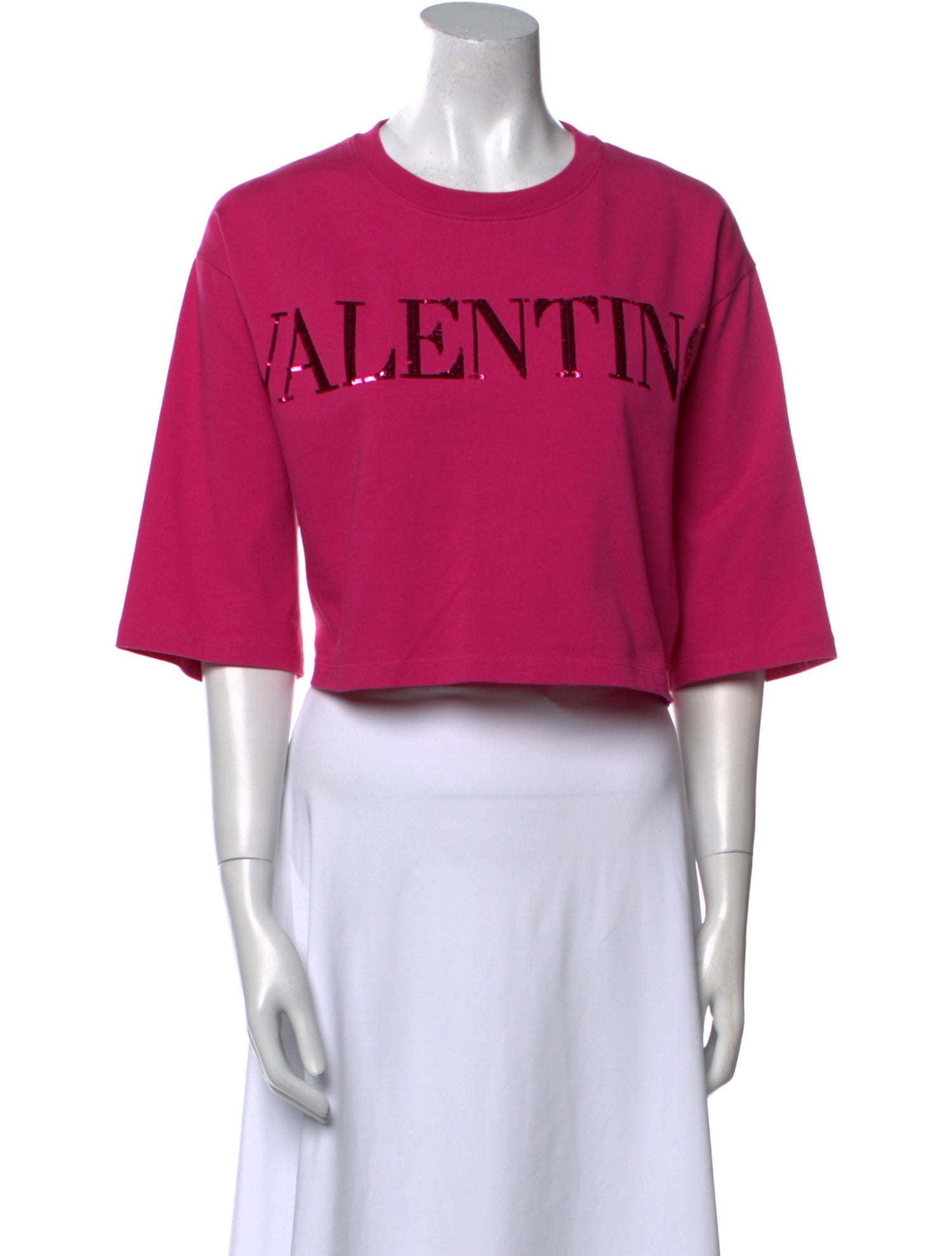 Valentino Graphic Print Crew Neck Crop Top