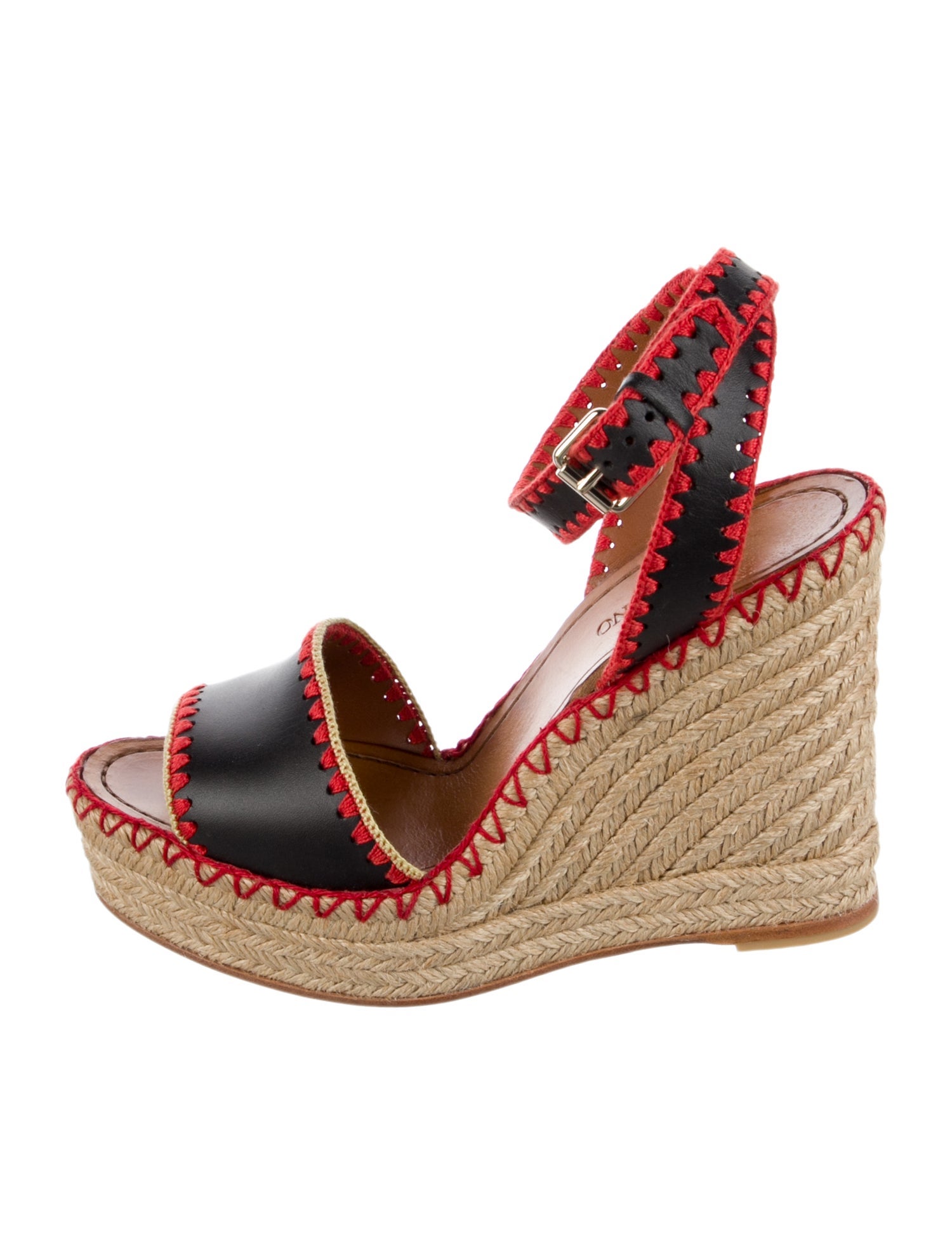 Valentino Leather Whipstitch Trim Espadrilles