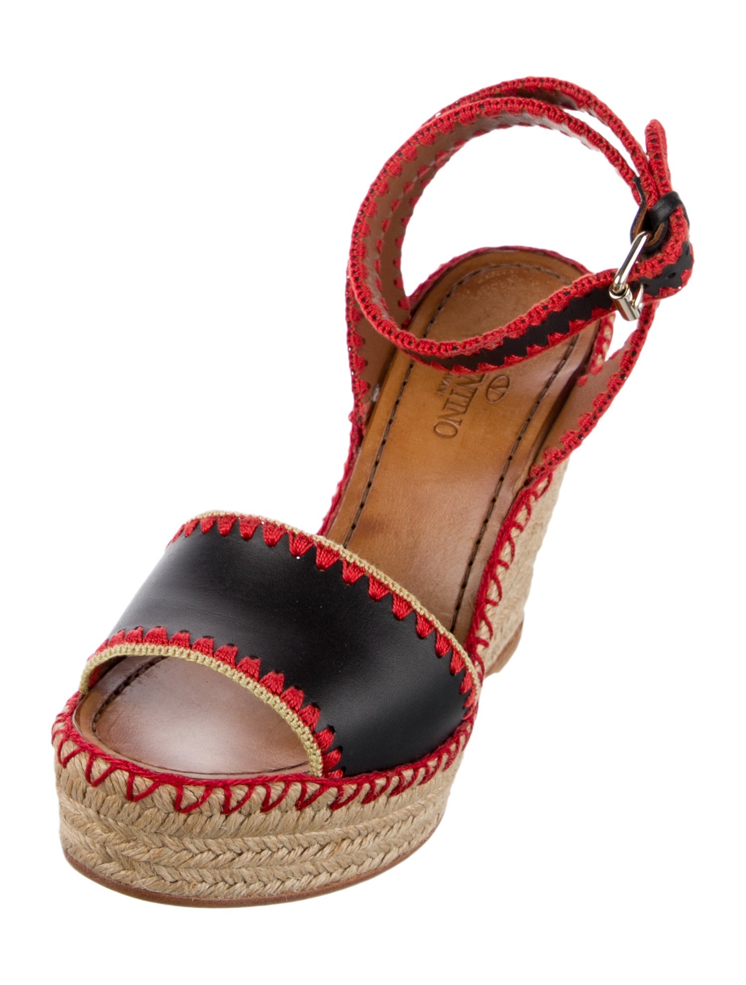 Valentino Leather Whipstitch Trim Espadrilles