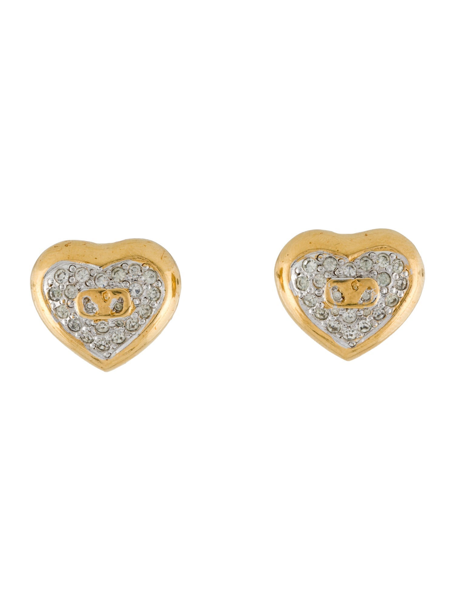 Valentino Vintage Crystal Heart Clip-On Earrings