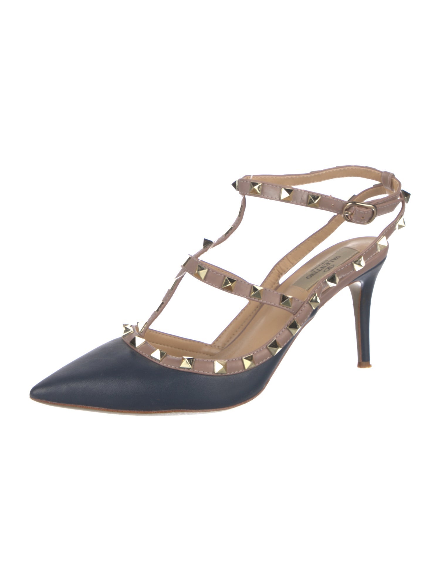 Valentino Rockstud Accents Leather T-Strap Pumps