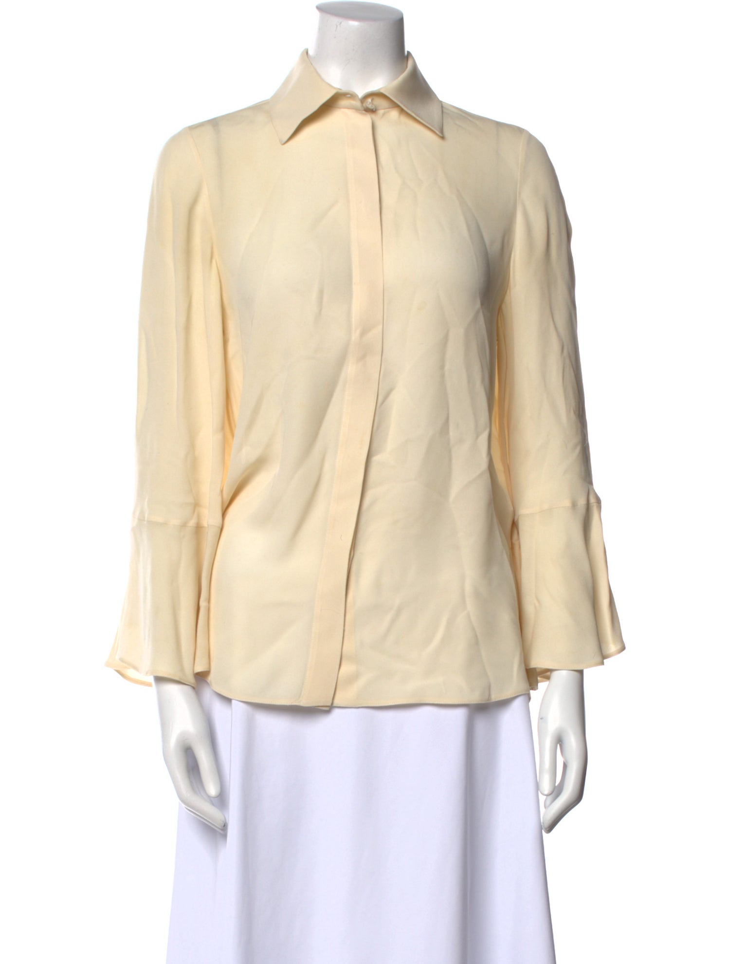 Valentino Silk Three-Quarter Sleeve Button-Up Top
