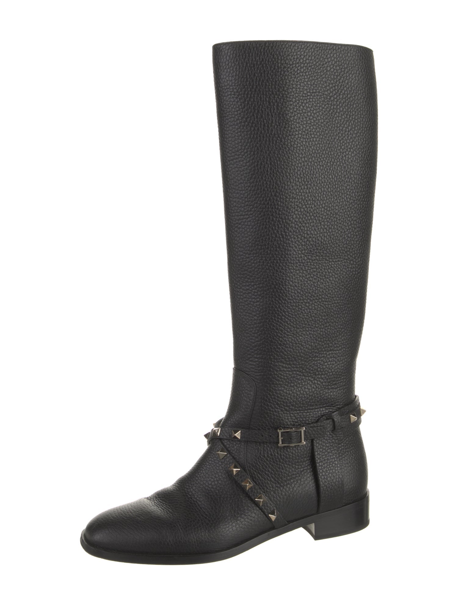 Valentino Rockstud Accents Leather Riding Boots