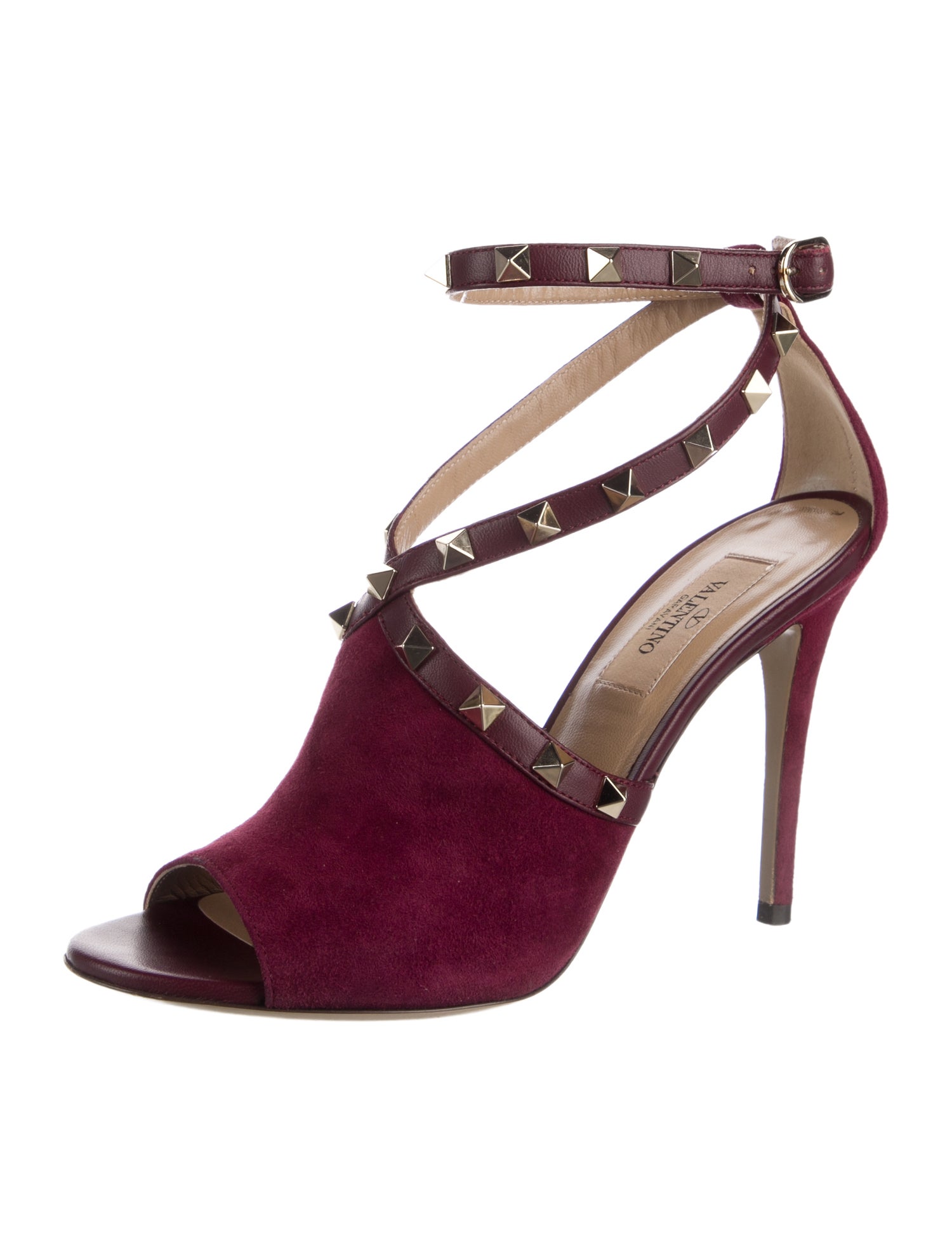 Valentino Rockstud Accents Suede T-Strap Pumps