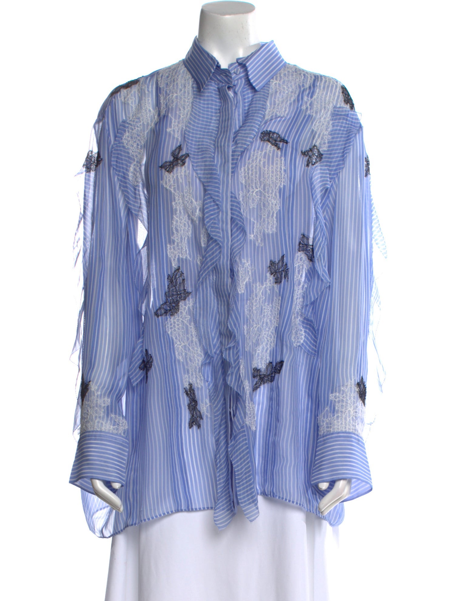 Valentino Linen Striped Button-Up Top