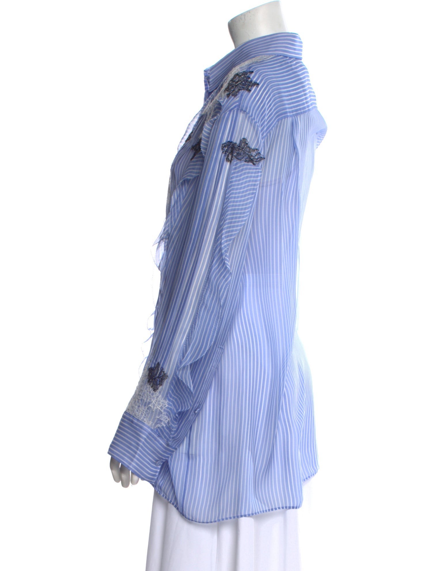 Valentino Linen Striped Button-Up Top