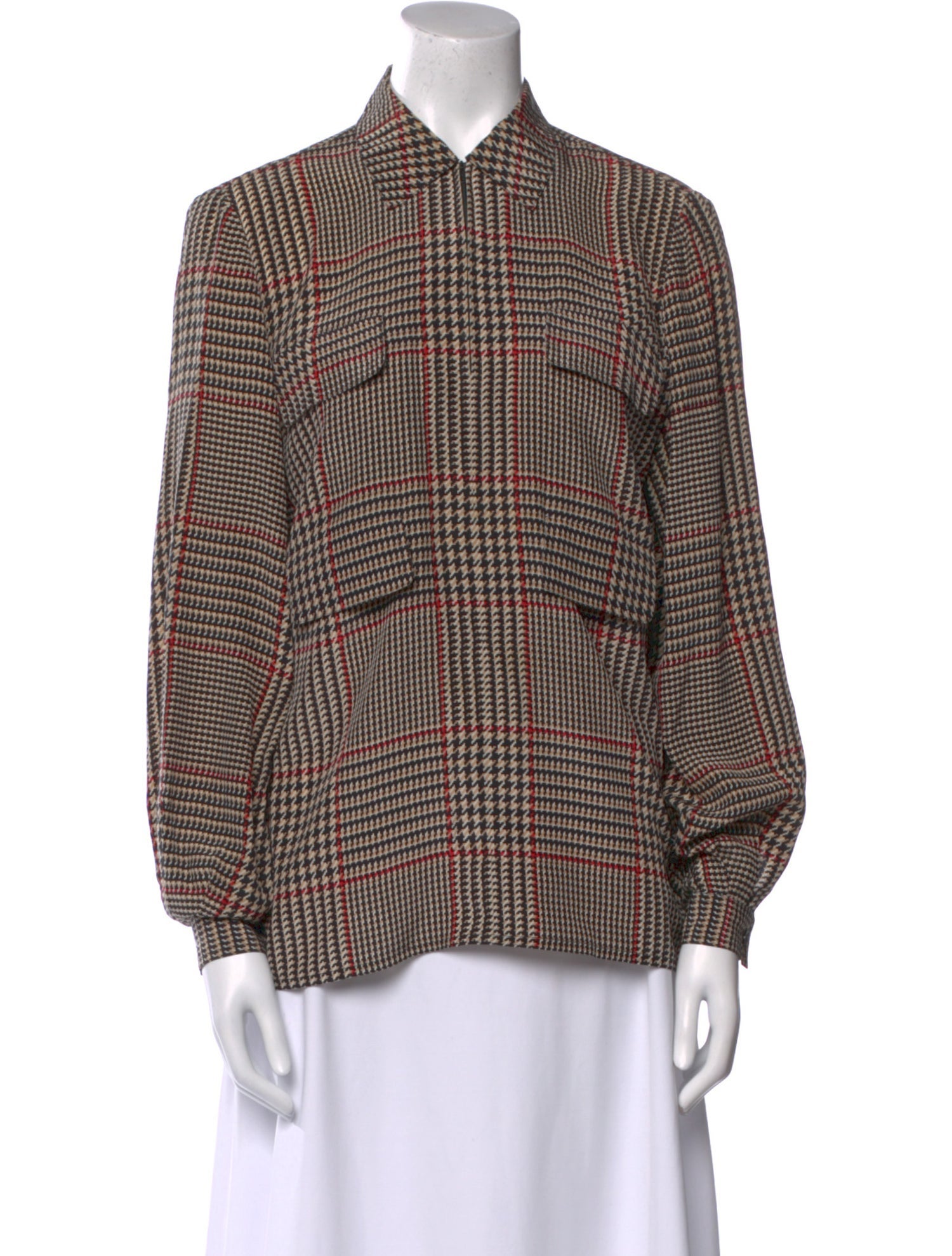 Valentino Silk Plaid Print Button-Up Top