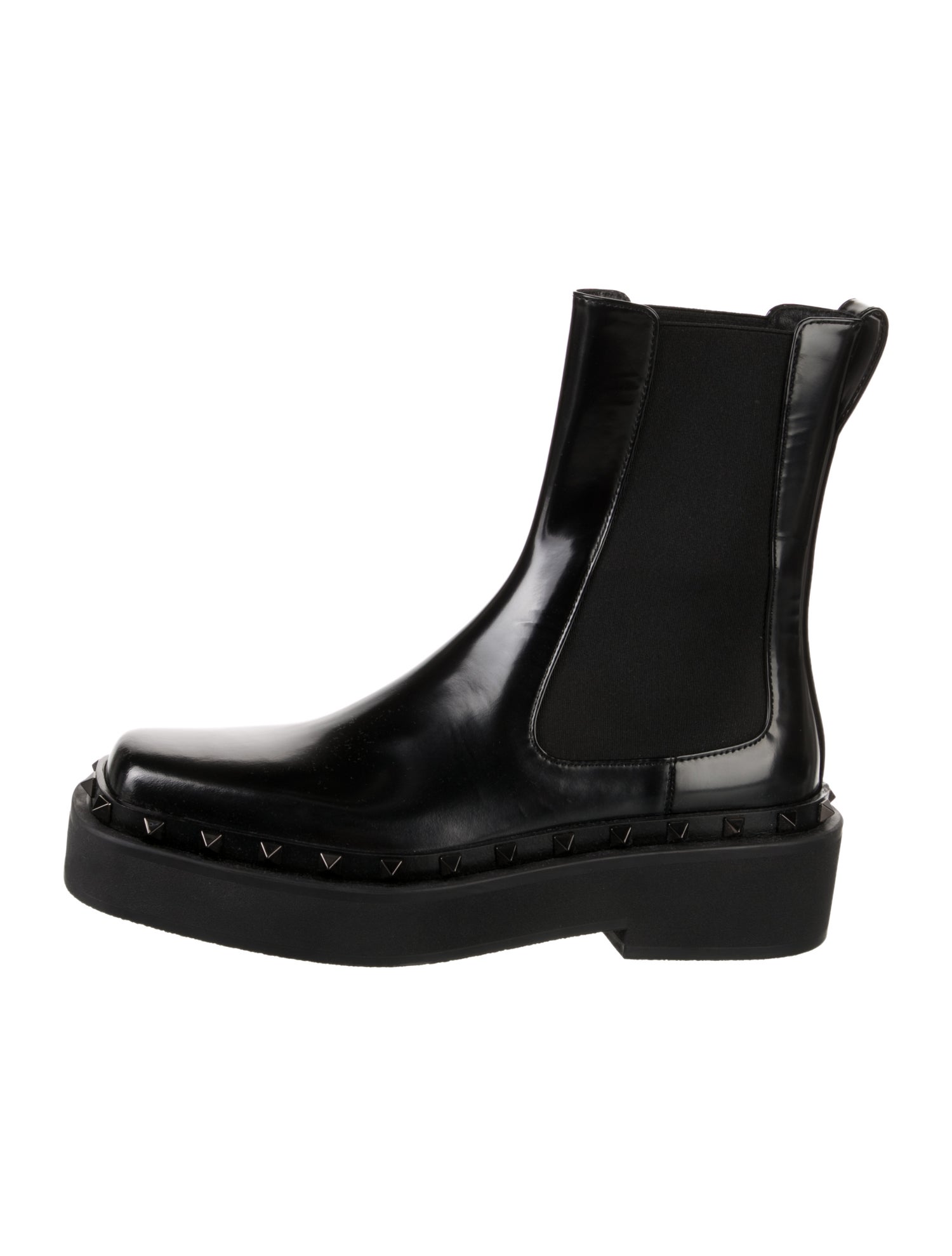 Valentino Rockstud Accents Patent Leather Chelsea Boots