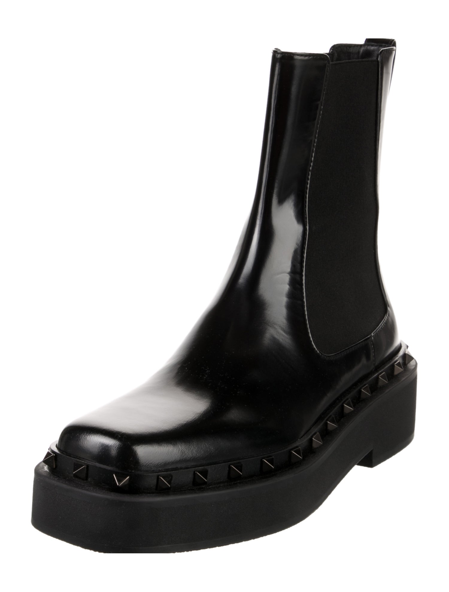 Valentino Rockstud Accents Patent Leather Chelsea Boots