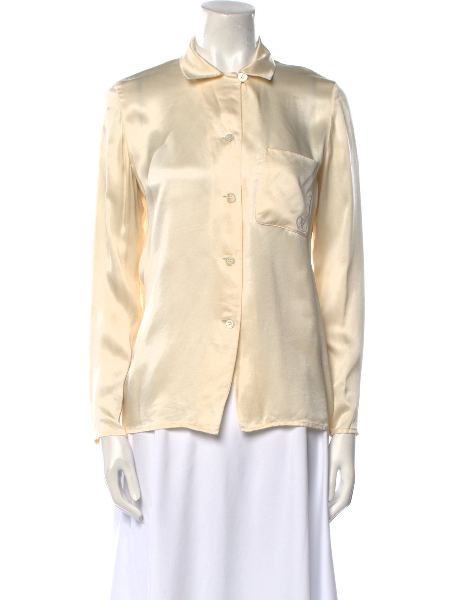 Valentino Silk Long Sleeve Button-Up Top