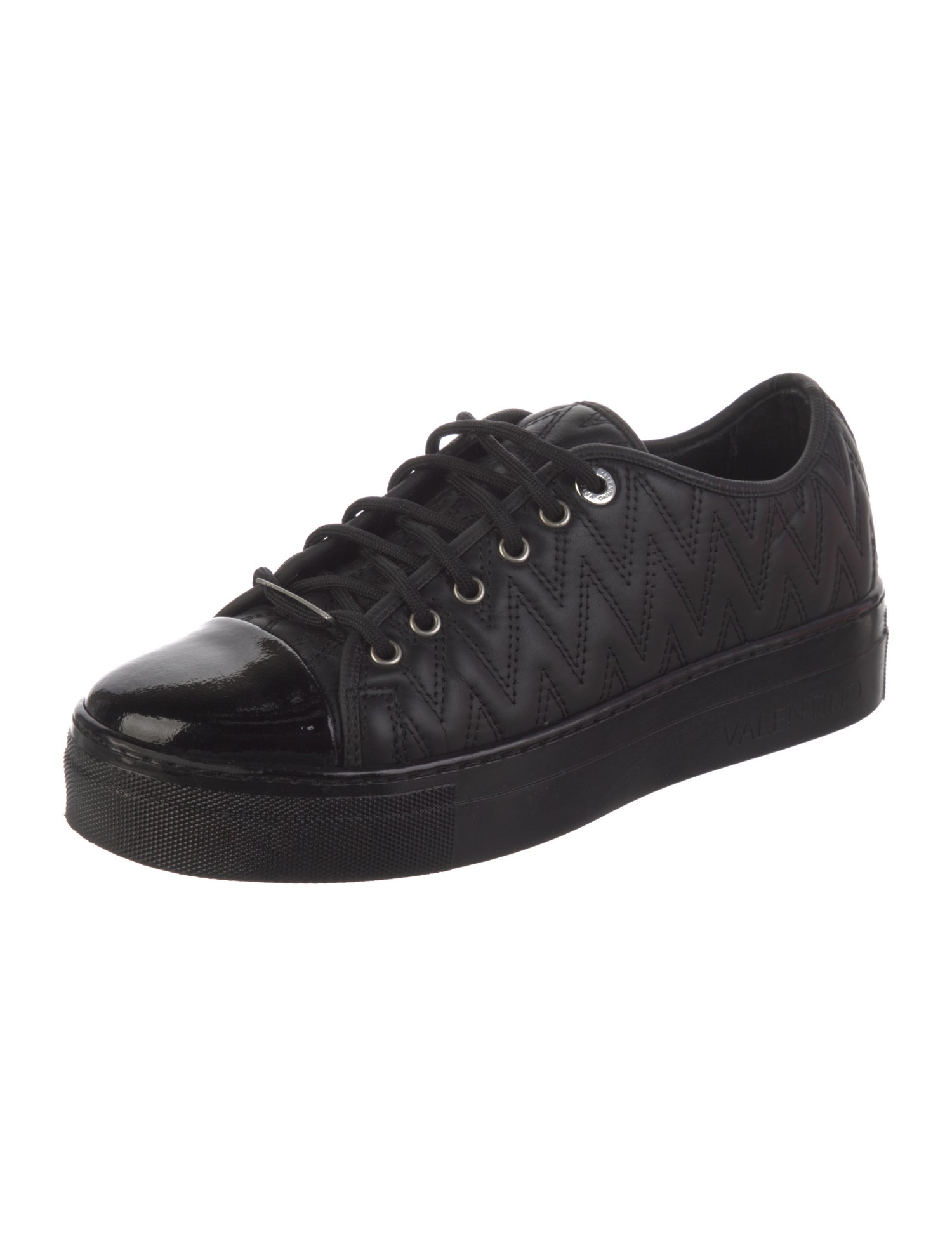 Valentino Rockstud Accents Patent Leather Sneakers