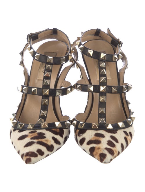 Valentino Rockstud Accents Ponyhair T-Strap Pumps