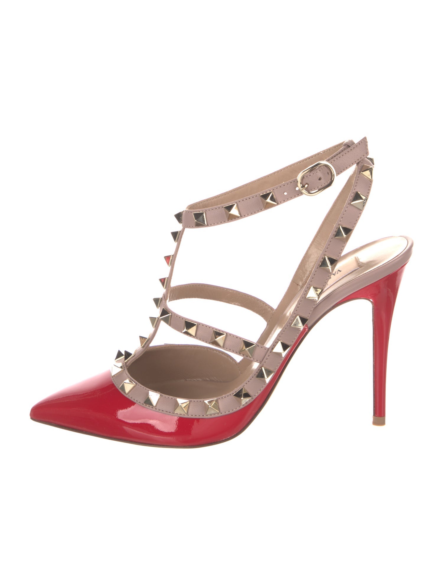Valentino Rockstud Accents Patent Leather T-Strap Pumps