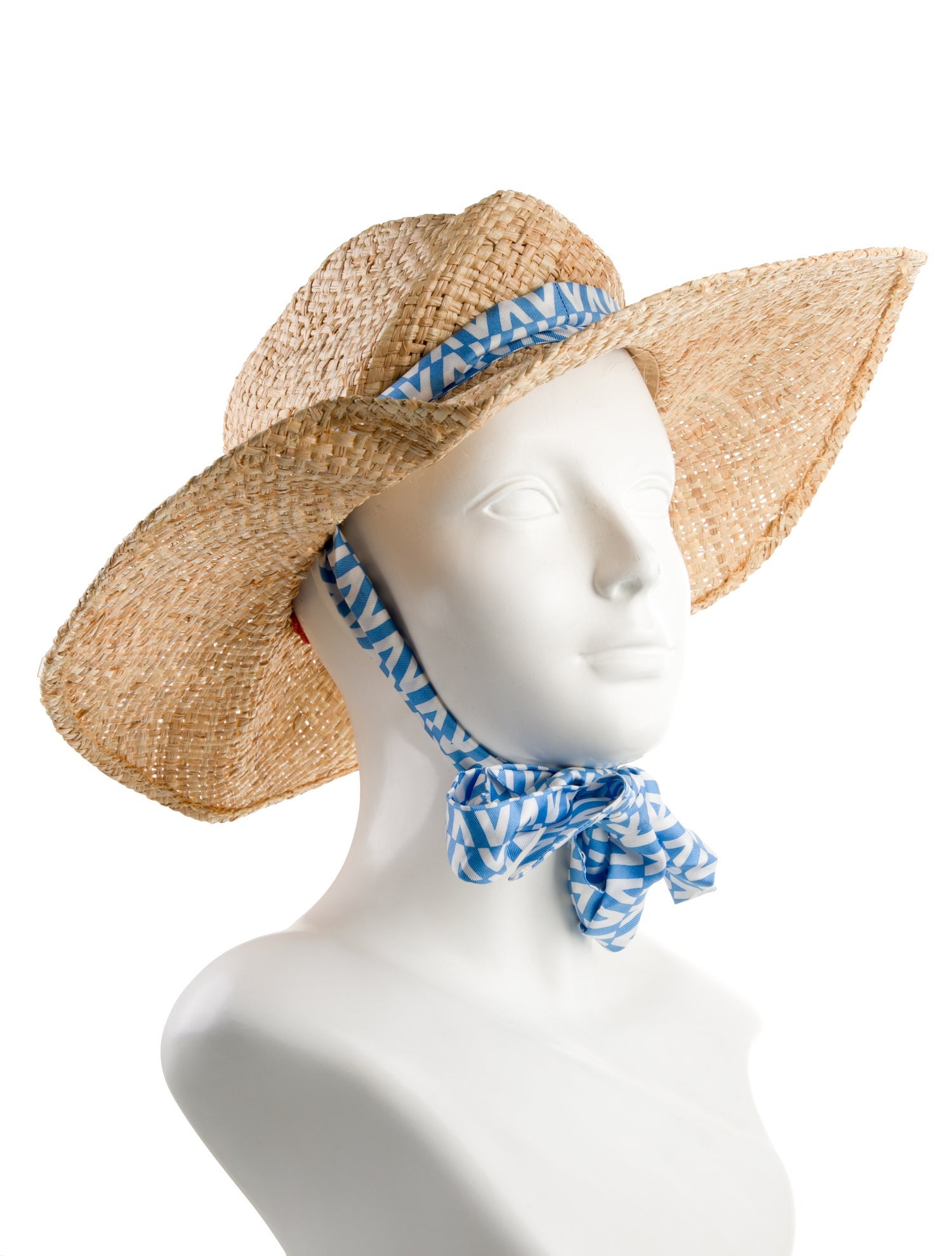 Valentino Neutral Pattern Printed Woven Straw Sun Hat