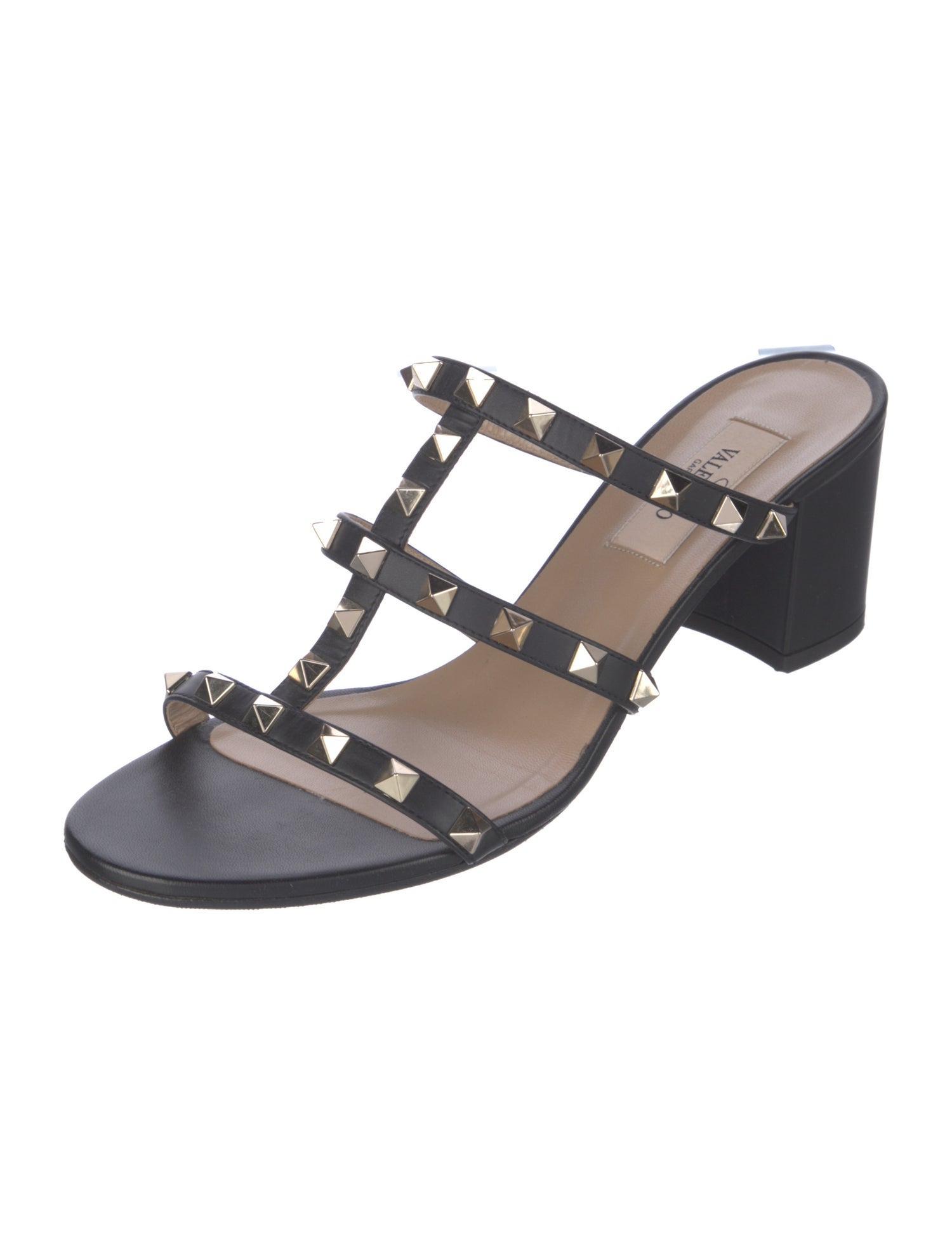 Valentino Rockstud Accents Leather T-Strap Sandals