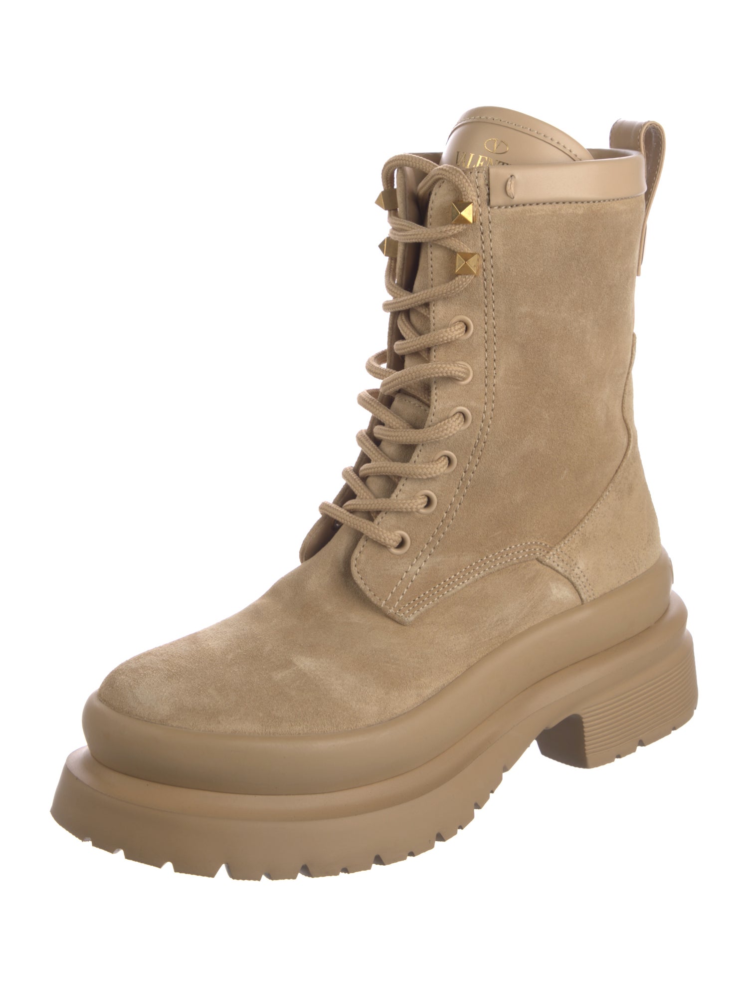 Valentino Suede Studded Accents Combat Boots