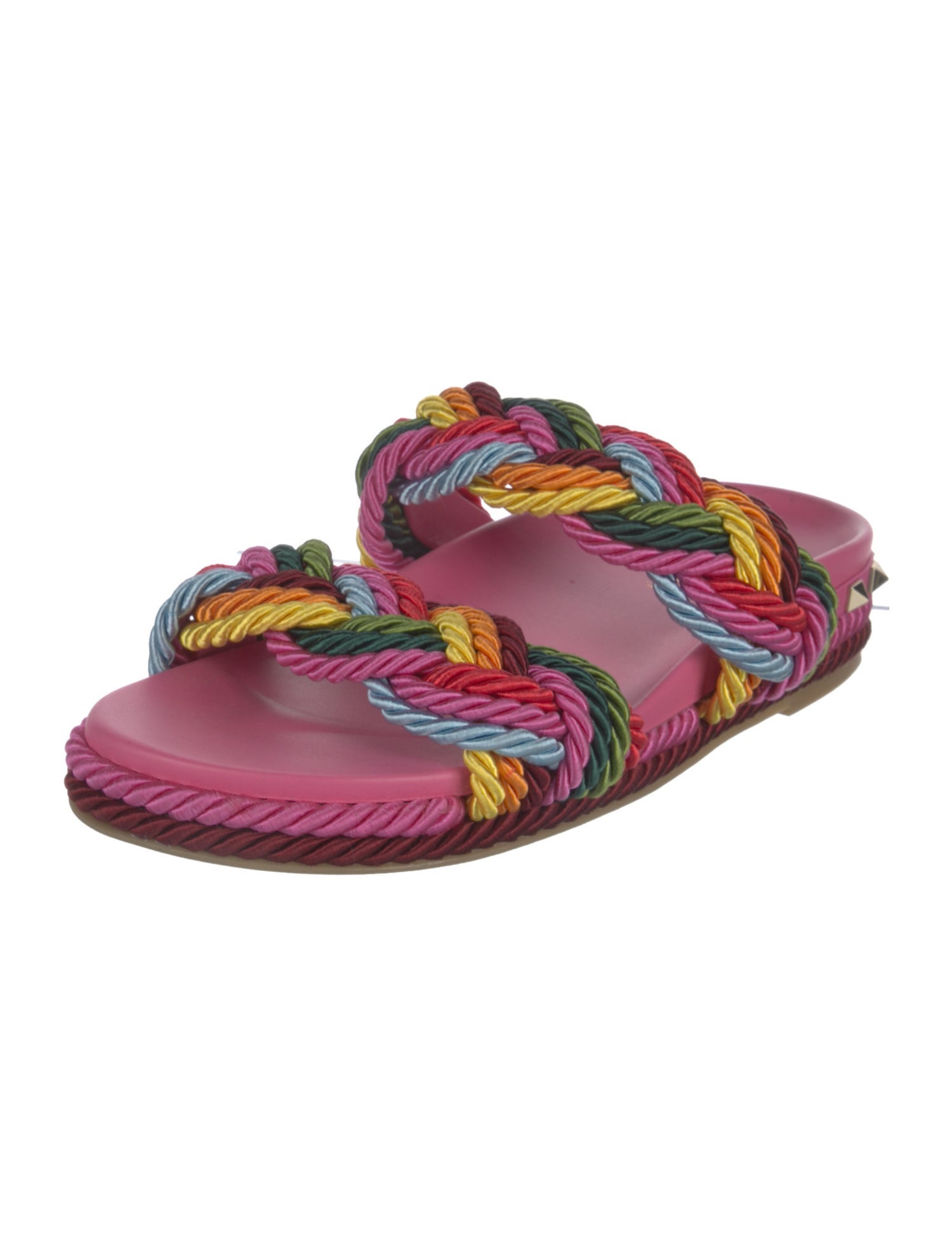 Valentino Rockstud Accents Colorblock Pattern Slides