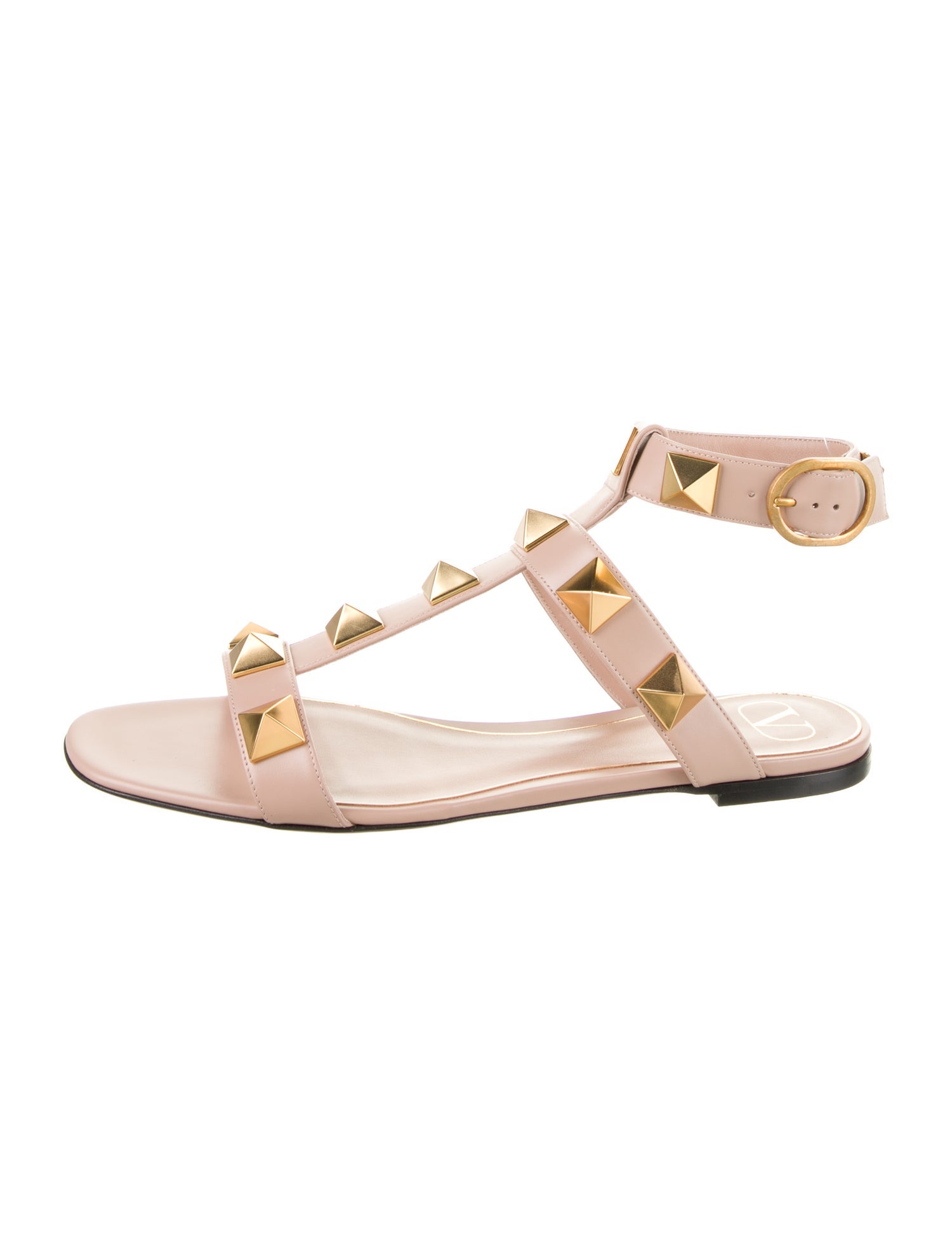Valentino Rockstud Accents Leather T-Strap Sandals