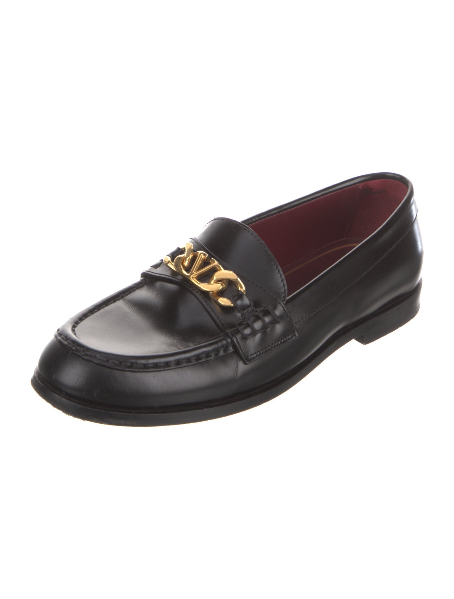 Valentino Leather Chain-Link Accents Loafers
