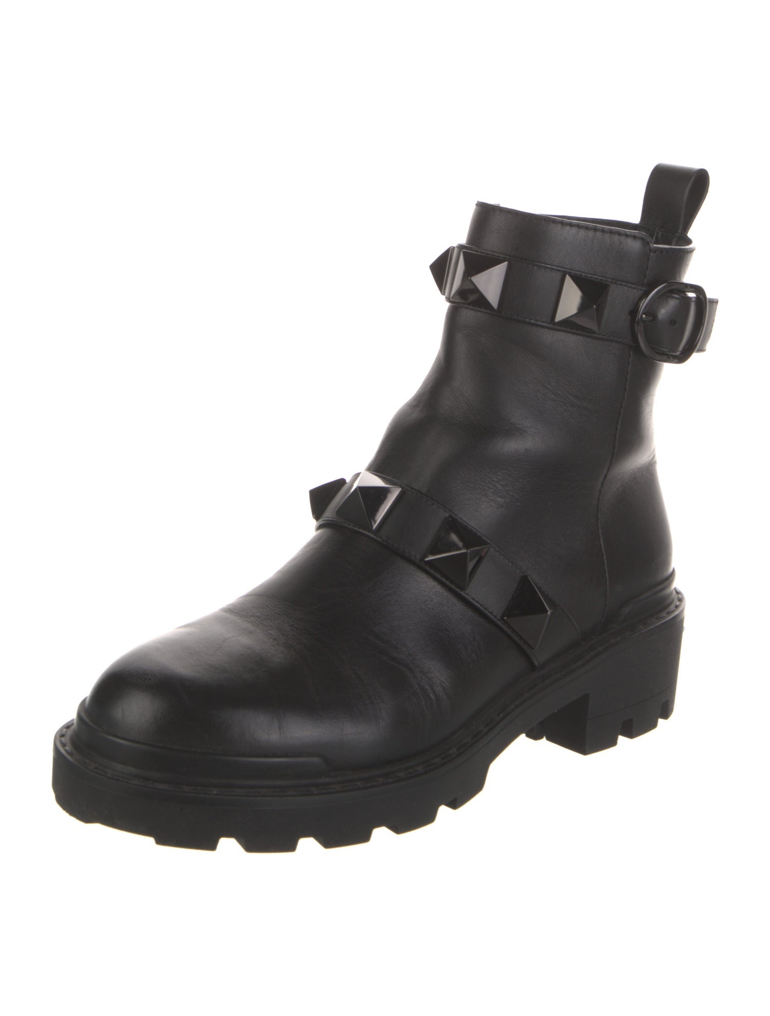 Valentino Rockstud Accents Leather Combat Boots