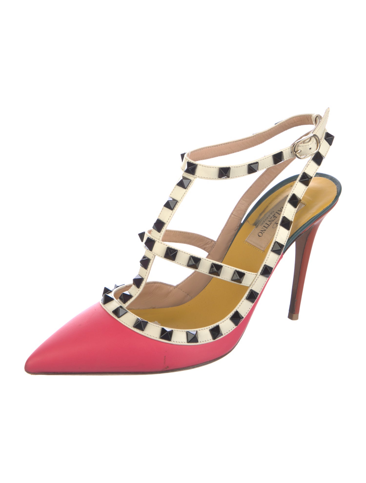 Valentino Rockstud Accents Leather T-Strap Pumps