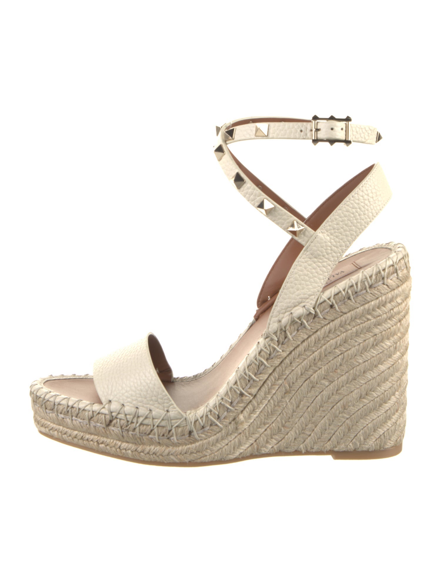 Valentino Leather Whipstitch Trim Espadrilles