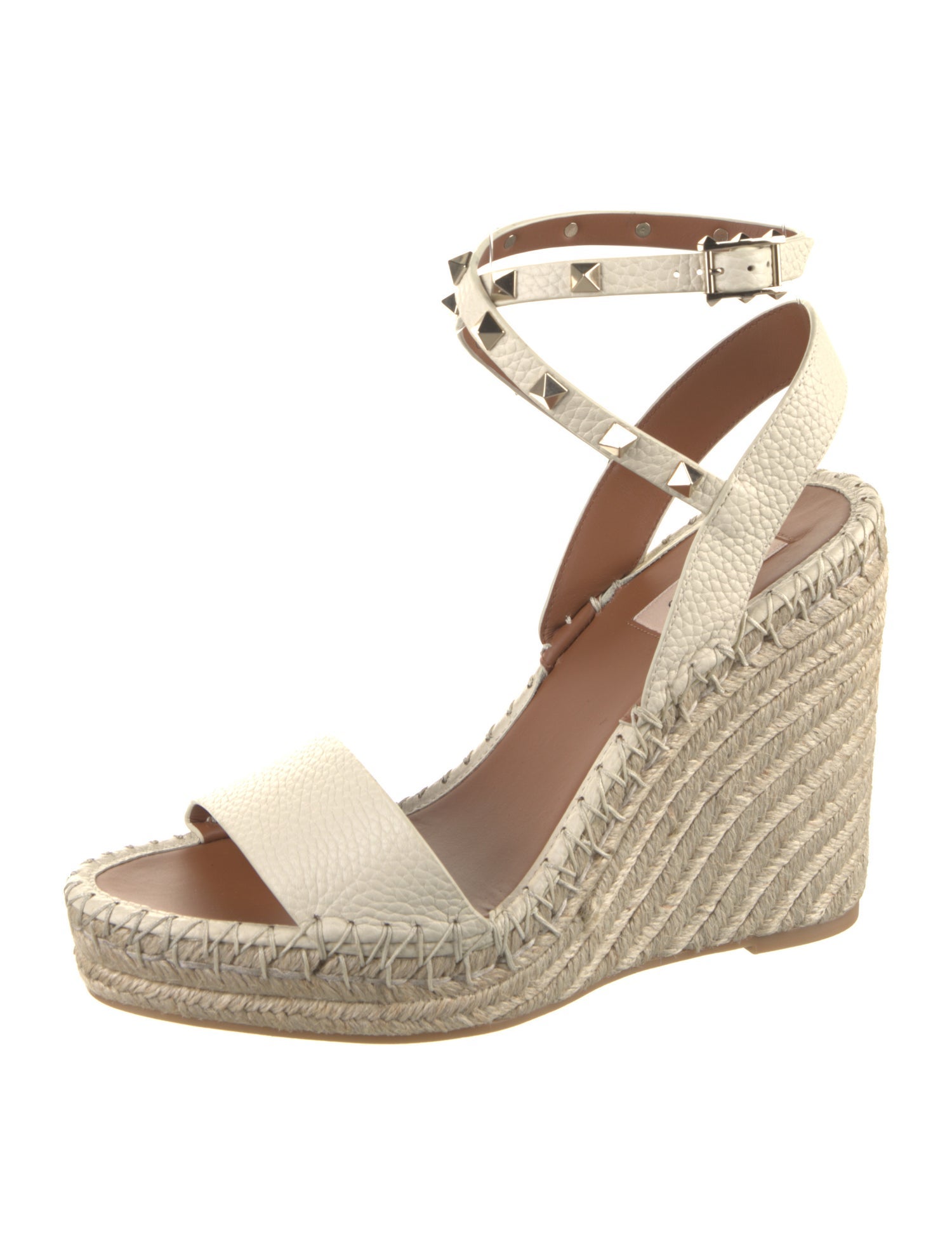 Valentino Leather Whipstitch Trim Espadrilles