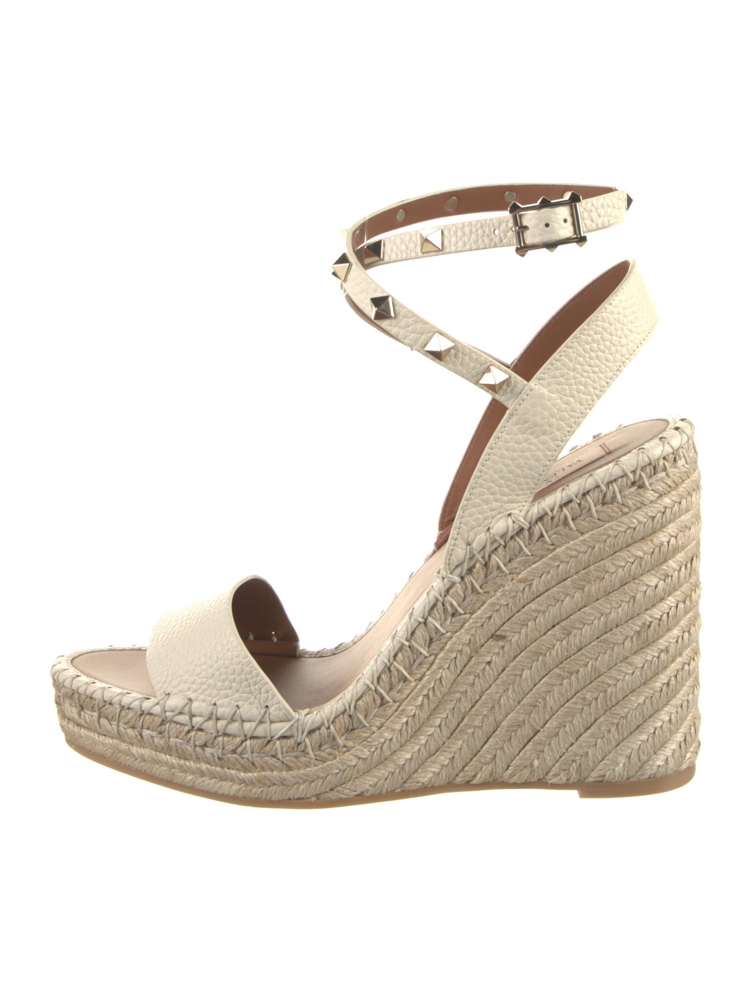 Valentino Leather Whipstitch Trim Espadrilles