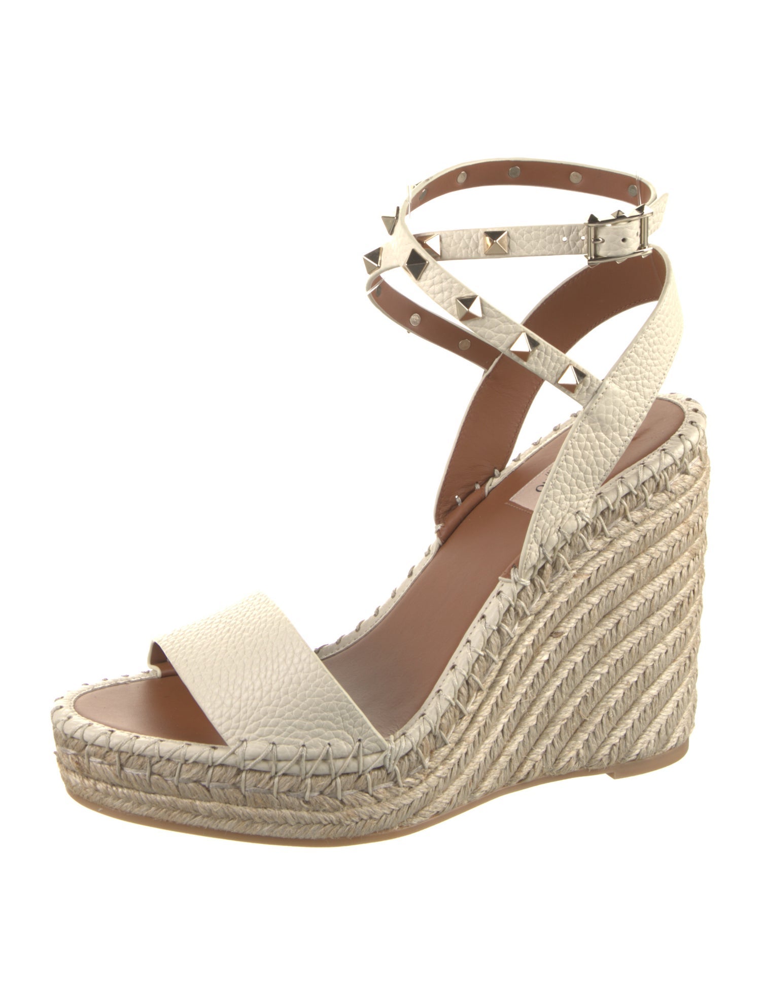 Valentino Leather Whipstitch Trim Espadrilles