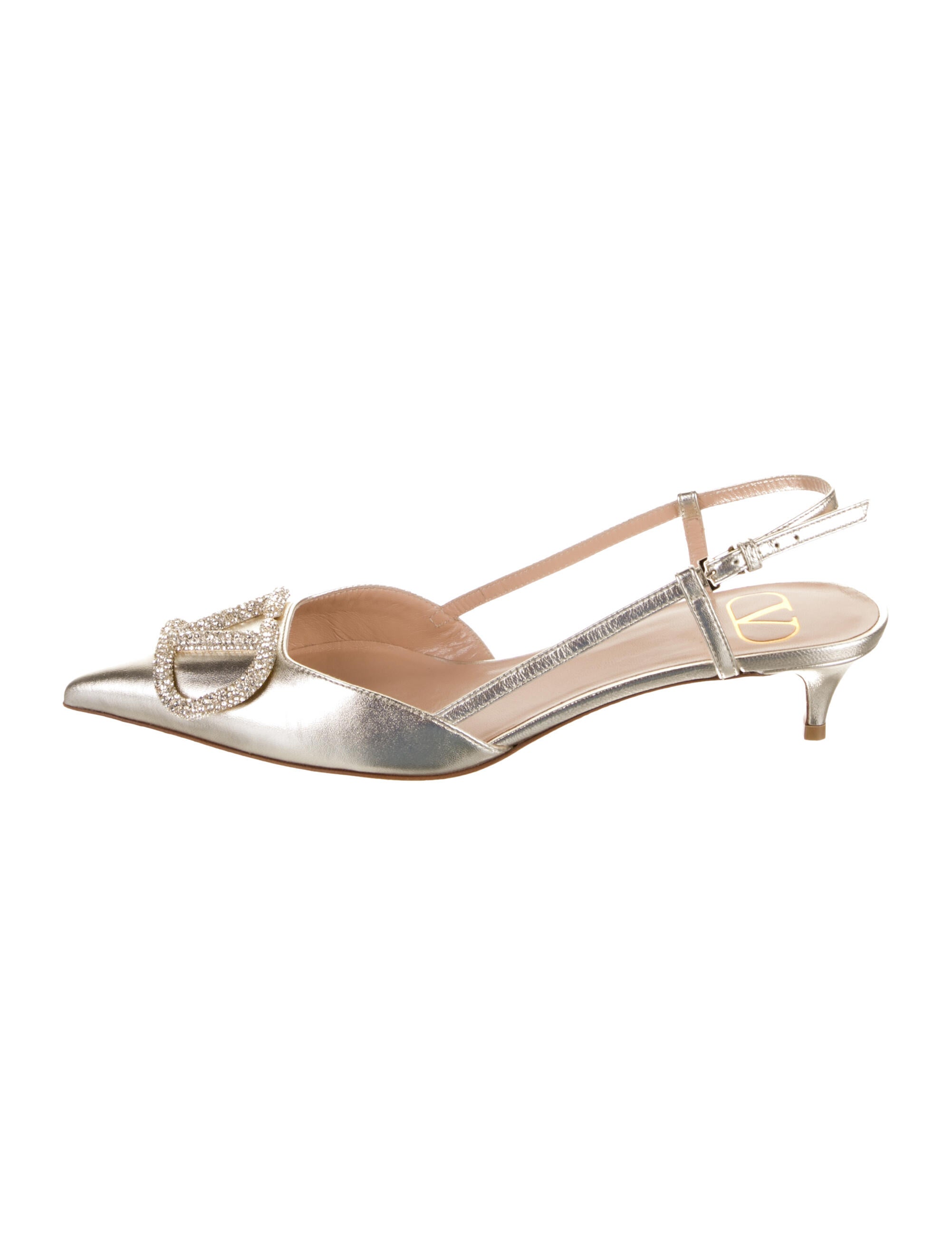 Valentino Leather Crystal Embellishments Slingback Pumps
