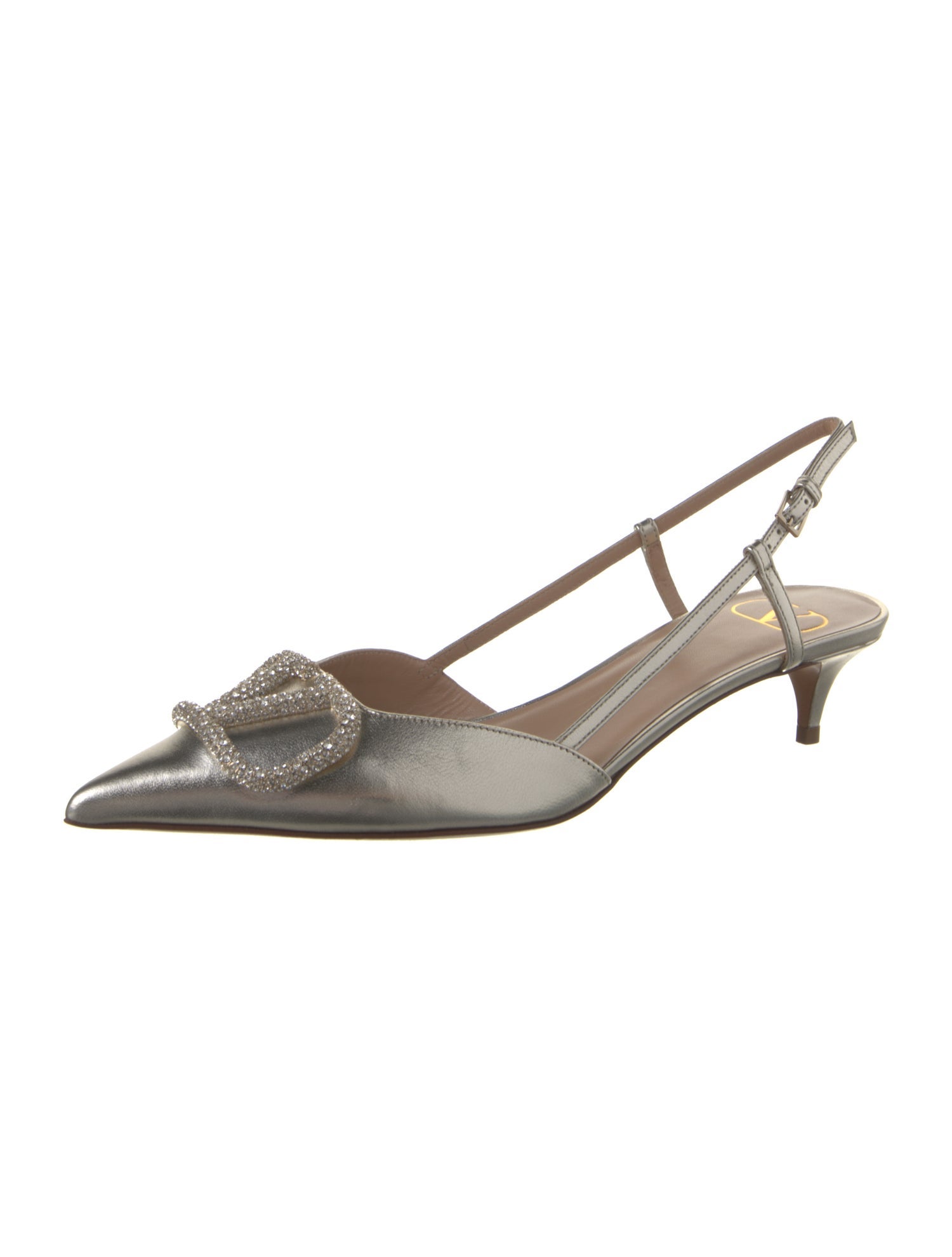 Valentino Leather Crystal Embellishments Slingback Pumps