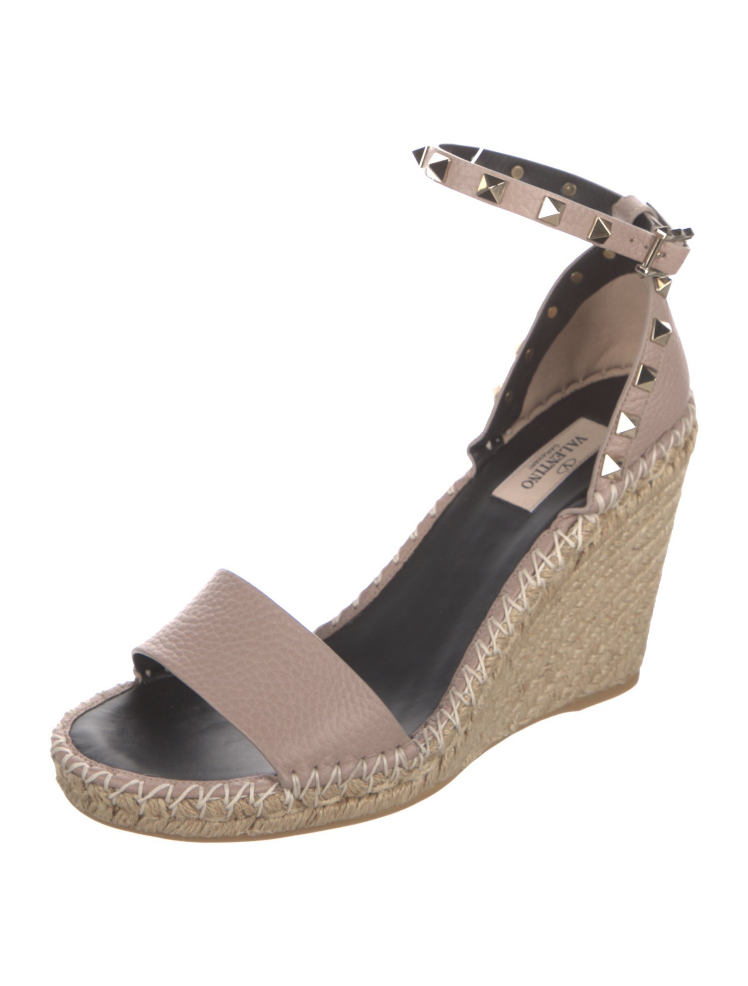 Valentino Leather Whipstitch Trim Espadrilles