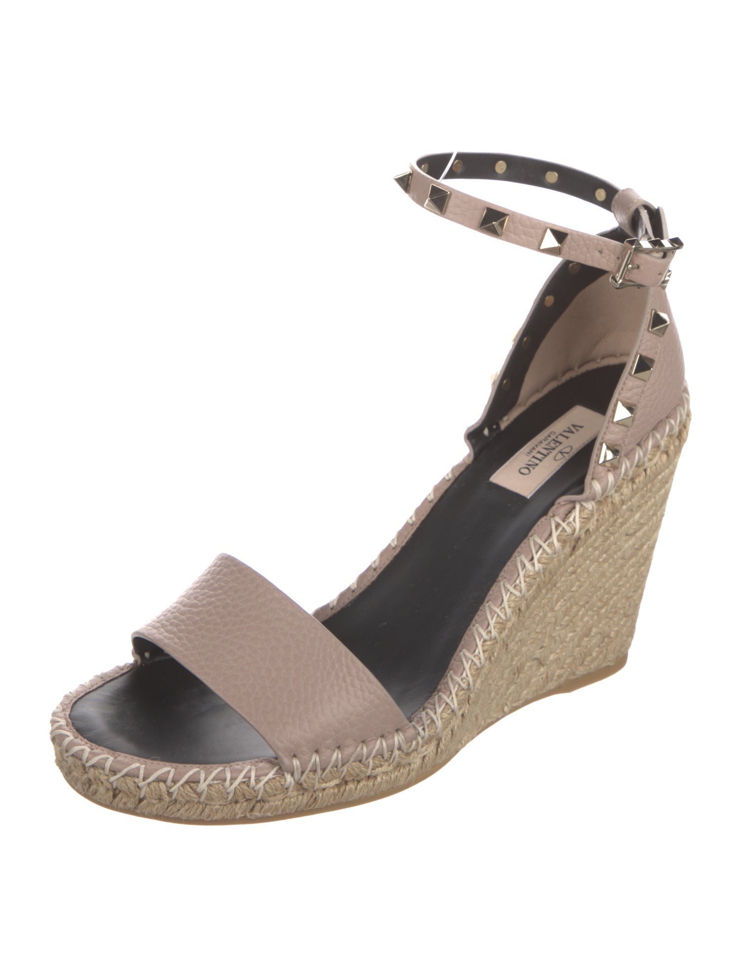 Valentino Leather Whipstitch Trim Espadrilles