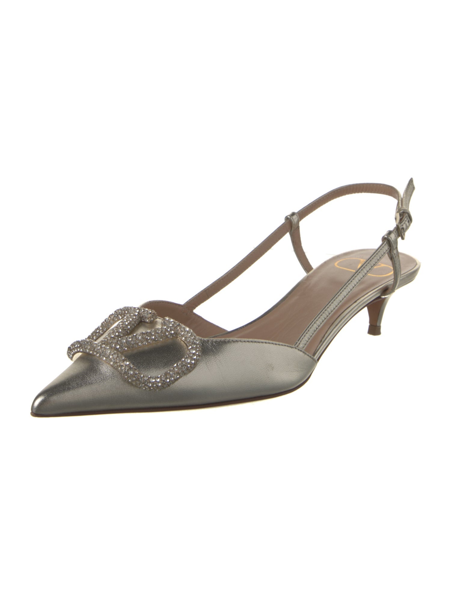 Valentino Leather Crystal Embellishments Slingback Pumps