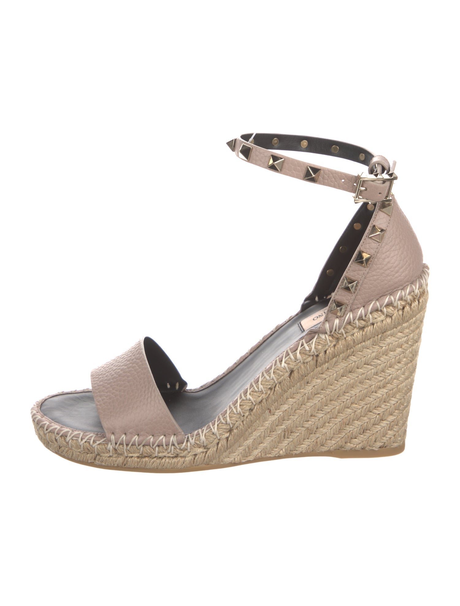 Valentino Leather Whipstitch Trim Espadrilles